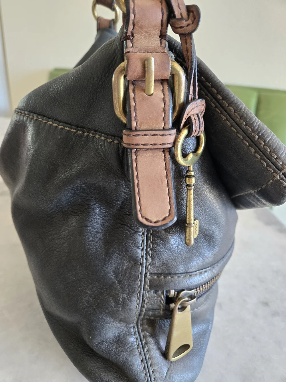 Fossil 100% Leather Shoulder Bag | Gold & Black